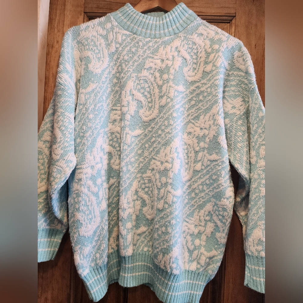 Vintage Domani Blue And White Sparkly Sweater - Picture 2 of 5